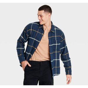 Goodfellow Medium Heavyweight Flannel Shirt Navy Yellow Windowpane
